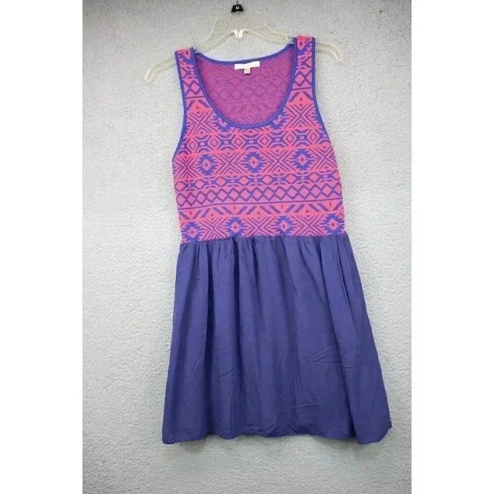 Skies are Blue-Aztec-Sleeveless Dress-Large Petite-Lined-Mixed Materials‎